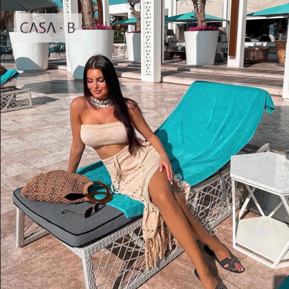 NEW 💫CASA B | ST. LUCIA Midi Knit Fringe Skirt Set in Sand - Picture 10 of 11